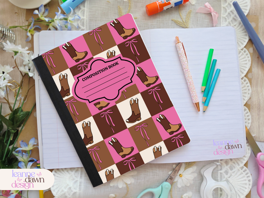Pink Cowgirl Composition Notebook Cover Design | Digital Download PNG