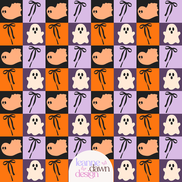 Boos and Bows Checkered Seamless Pattern in Purple
