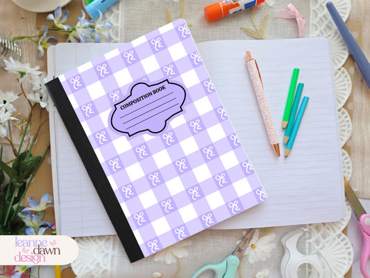 Lavender Gingham Composition Notebook Cover Design | Digital Download PNG