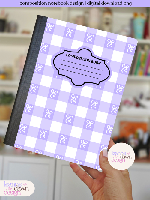Lavender Gingham Composition Notebook Cover Design | Digital Download PNG